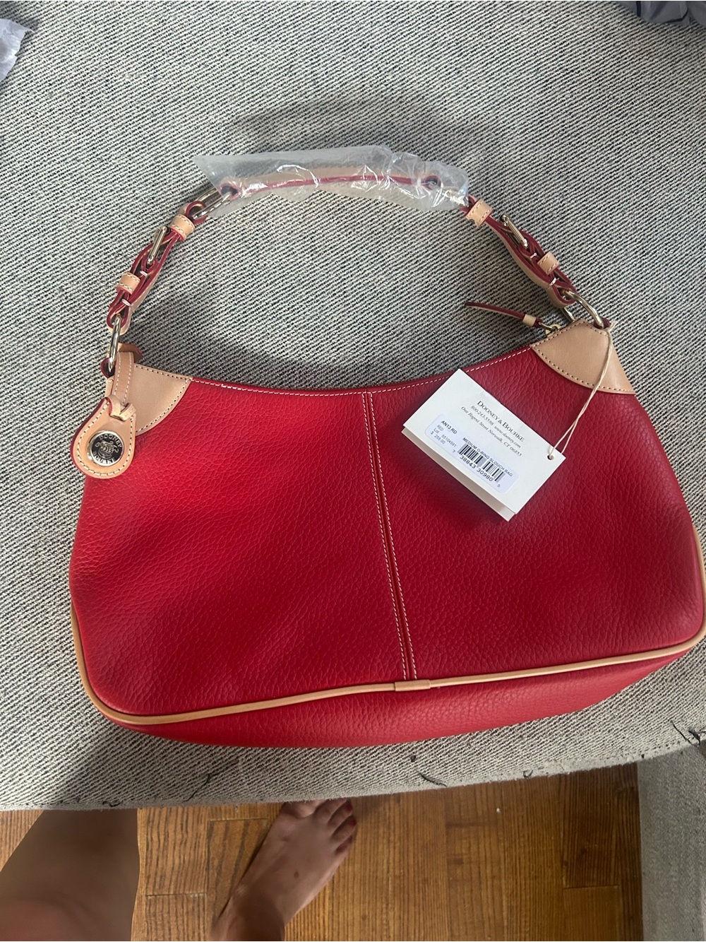 Dooney & Bourke Red Leather Shoulder Bag with Tan Trim